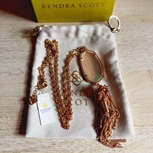 Kendra Scott Rayne Long Pendant Necklace in Rose Gold Dichroic Glass